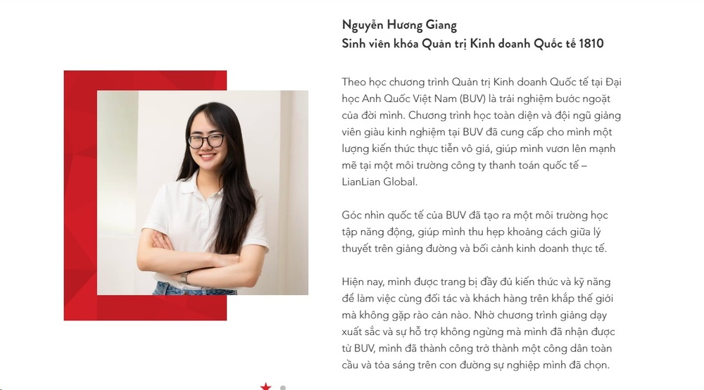 Chia sẻ từ bạn Nguyễn Hương Giang – cựu sinh viên chuyên ngành Quản trị Kinh doanh Quốc tế tại BUV, hiện đang làm việc tại công ty thanh toán quốc tế LianLian Global