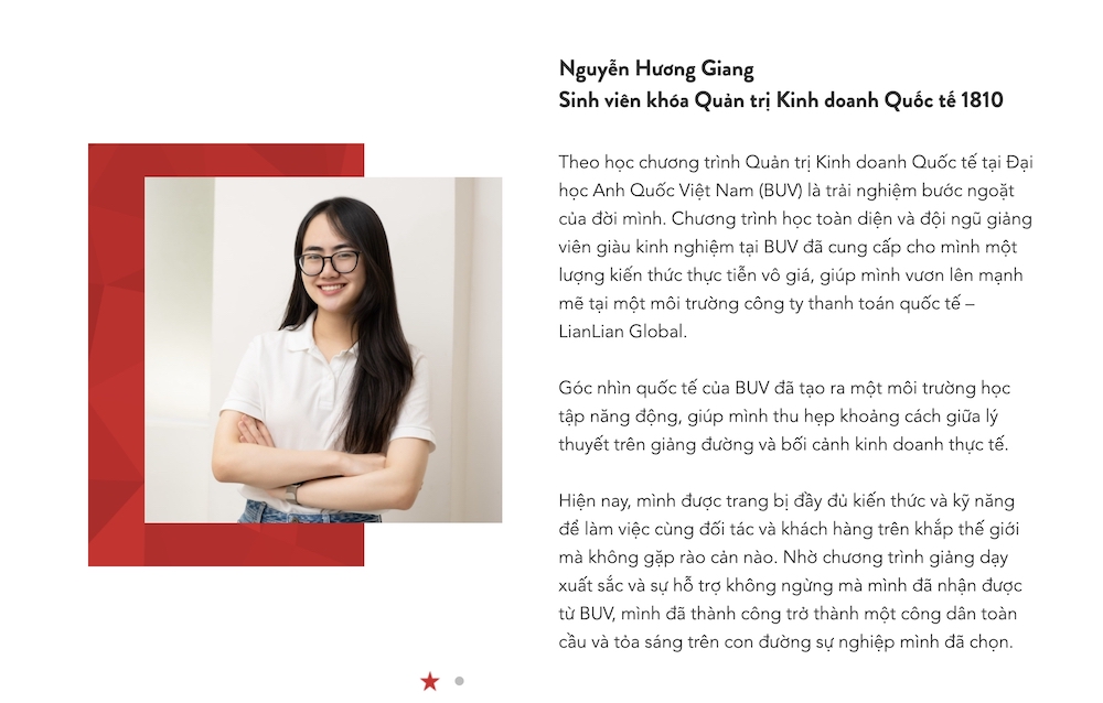 Bạn Nguyễn Hương Giang làm việc tại công ty thanh toán quốc tế LianLian Global sau khi tốt nghiệp chương trình Quản trị kinh doanh quốc tế tại BUV.