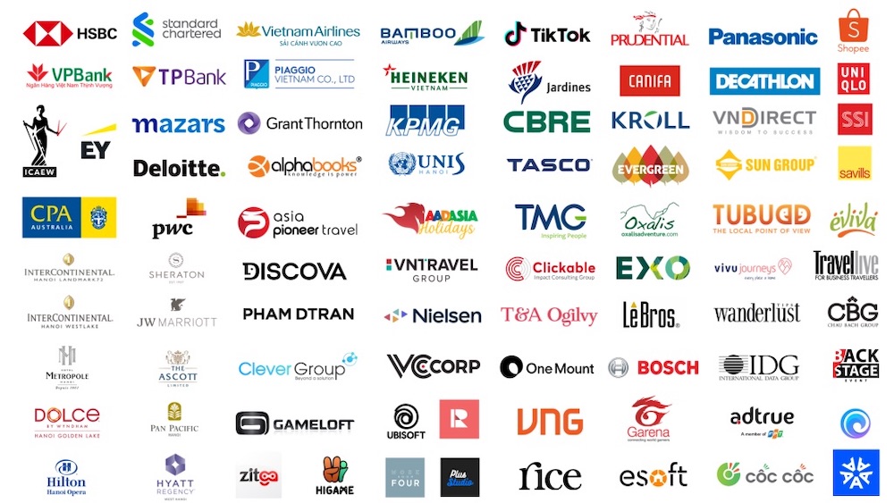 Một số thương hiệu trong mạng lưới hơn 500 đối tác doanh nghiệp của BUV hiện nay.
